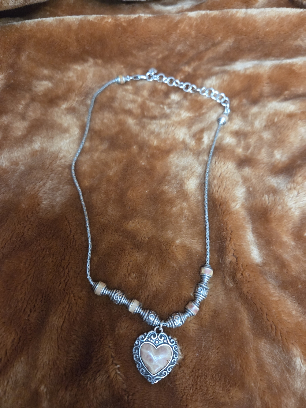 Brighton Silver-Tone Necklace with Beige Heart Pendant